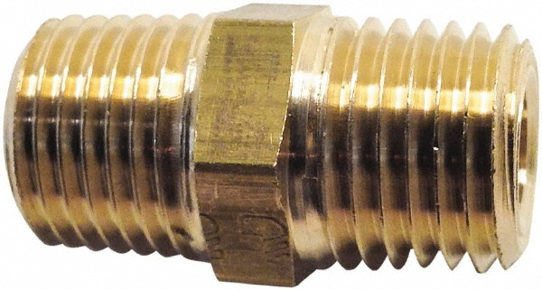 Industrial Pipe Hex Plug: 1/2 x 1/8" Male Thread, MBSPT - Brass