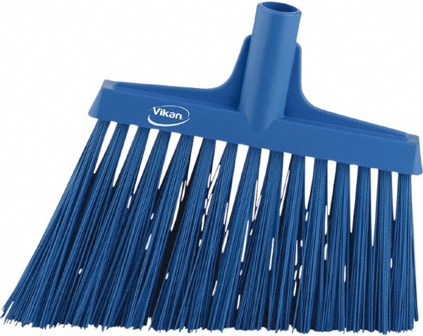 Vikan 29143 Angle Cut Broom – Stiff Bristles, Blue PP/PET, 11-Inch Head – For Tight Spaces, Food Areas, Commercial Cleaning