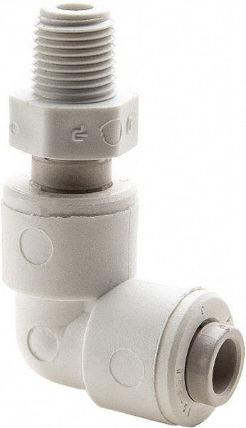 Push-To-Connect Tube Fitting: Male Swivel Elbow, 3/8" Thread, 1/2" OD