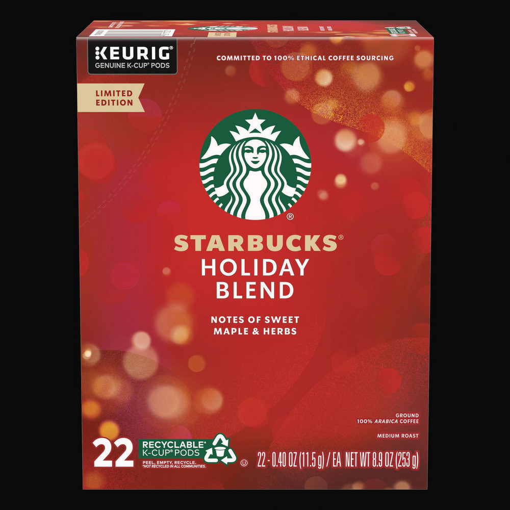 Beverages: Beverage Type: Coffee; Beverage Flavor: Holiday Blend; Container Type: Pod; Container Size: 0.35 oz