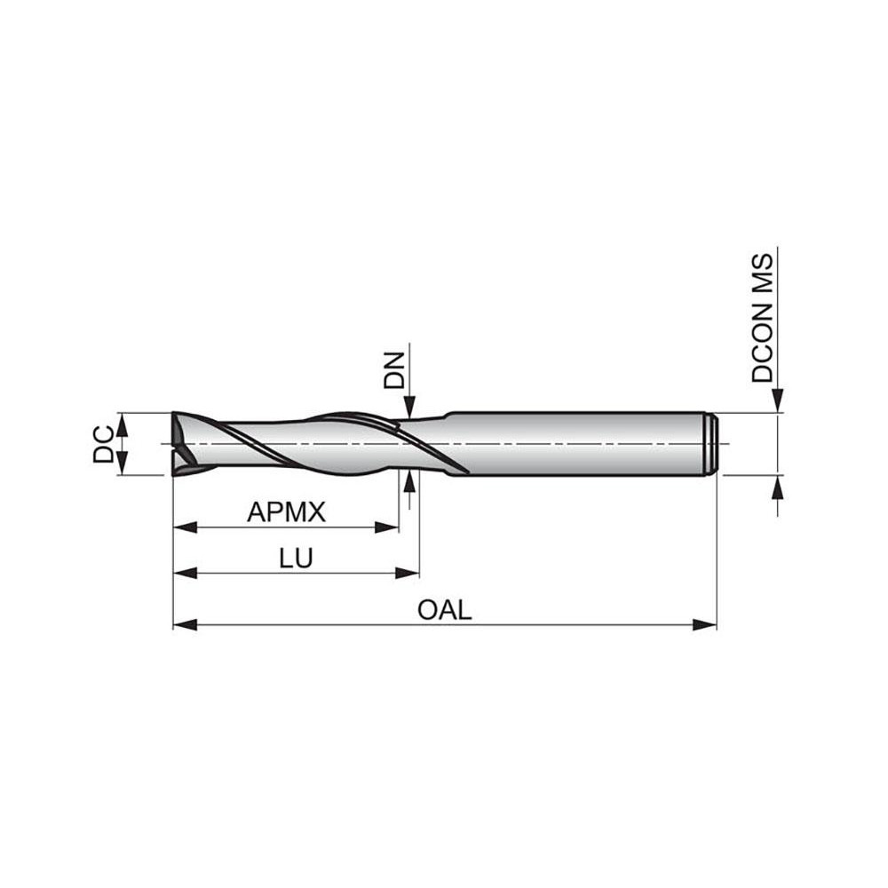 DORMER Roughing & Finishing End Mill 5 mm Dia, 2 Flutes, Square End