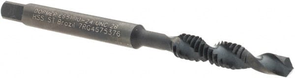 DORMER 5978357 Combination Drill Tap: #10-24, 2B, 2 Flutes, High Speed Steel 
