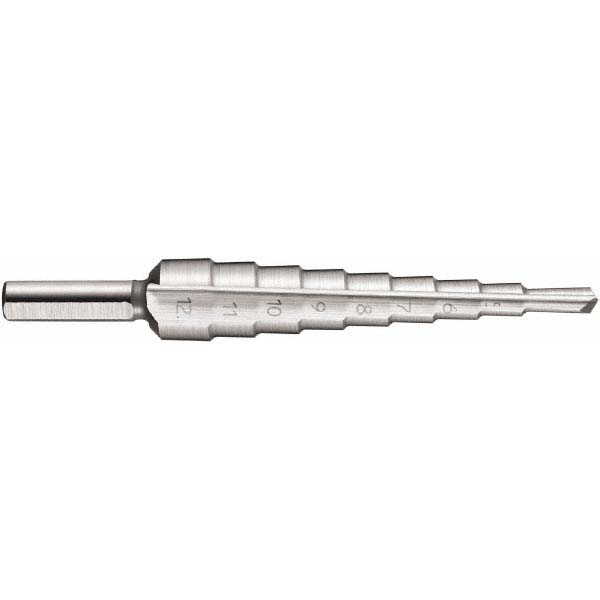 DORMER Step Drill Bit 6 mm Shank Dia, High Speed Steel, 9 Hole Sizes