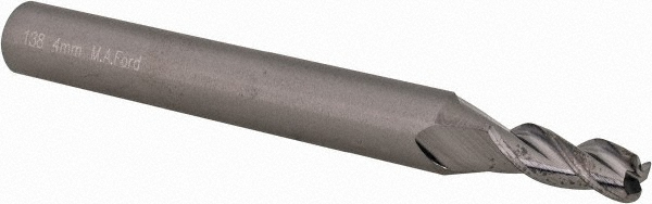M.A. Ford® Corner Radius End Mill: 4.00 mm Dia, 11.00 mm LOC, 1.00 mm Corner Radius, 3 Flute, Solid Carbide - 55.00 mm OAL, 36 deg Helix
