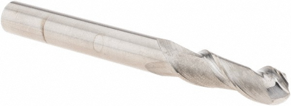 M.A. Ford® Ball End Mill: 1/4" Dia, 3/4" LOC, 2 Flute, Solid Carbide - 2-1/2" OAL, 1/4" Shank Dia, 37 deg Helix, Bright/Uncoated Finish, Single End