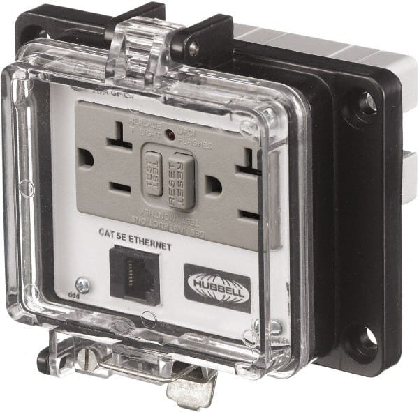Hubbell Wiring Device-Kellems PR4X205E 1 Port, 3 Power Receptacle, Ethernet, Clear Data Port Receptacle 