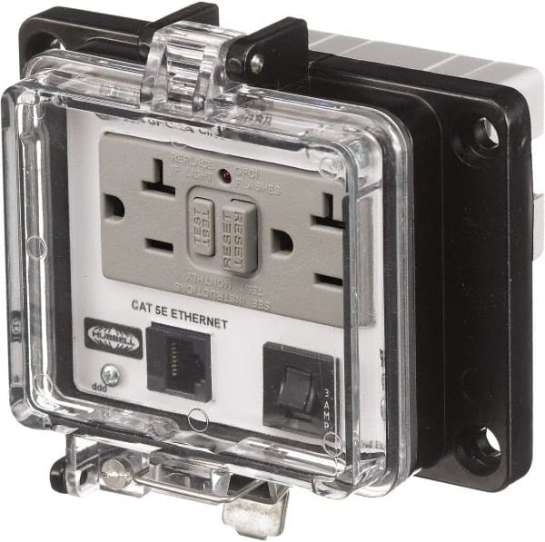 Hubbell Wiring Device-Kellems PR4X205EB 1 Port, 3 Power Receptacle, Ethernet, Clear Data Port Receptacle 