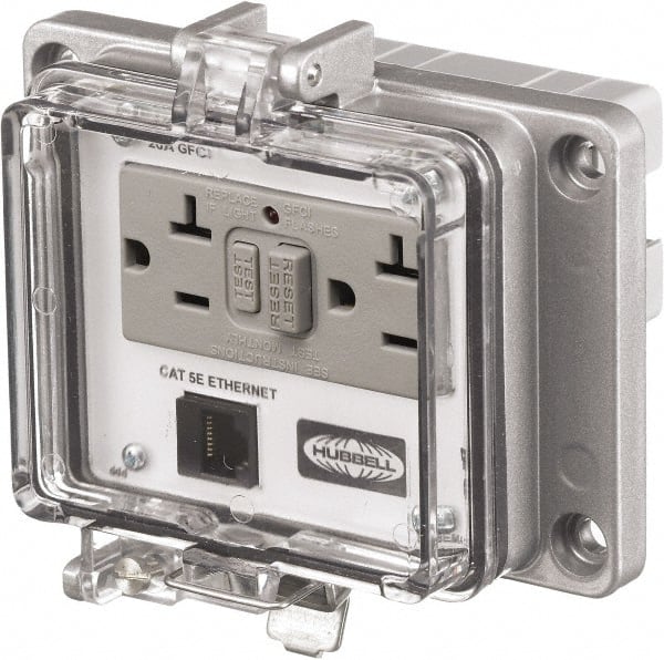 Hubbell Wiring Device-Kellems PR205E 1 Port, 3 Power Receptacle, Ethernet, Clear Data Port Receptacle 