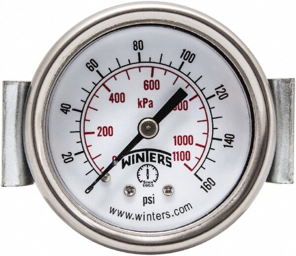 Pressure Gauge: 2" Dial, 0 to 160 psi, 1/8" Thread, NPT, Panel Mount