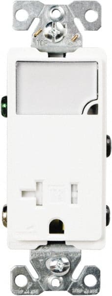 Cooper Wiring Devices TR7736W-BOX 2 Pole, 125 VAC, 20 Amp, 1 Outlet, Flush Mounted, Self Grounding, Tamper Resistant Combination Outlet with Night Light 