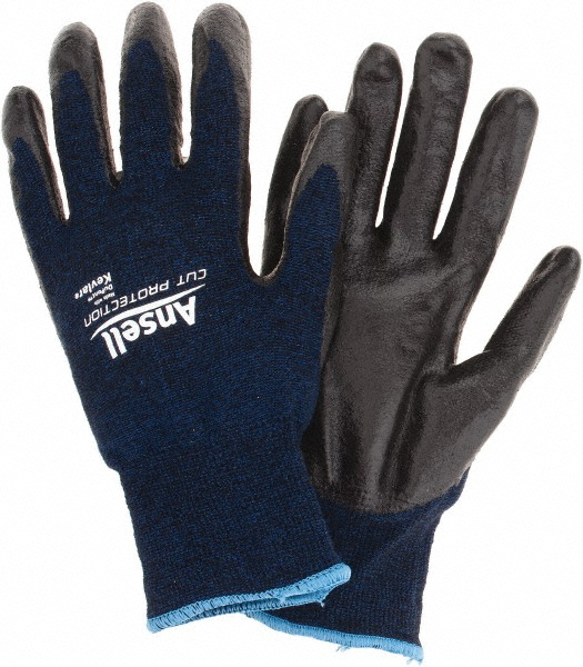 Cut & Abrasion-Resistant Gloves: Activarmr 97-505, Cut A4, Puncture 0, Abrasion 5, 13 ga, Size X-Large - Kevlar, Foam Nitrile-Coated, Palm Coating, Foam Grip, Black on Blue Pair