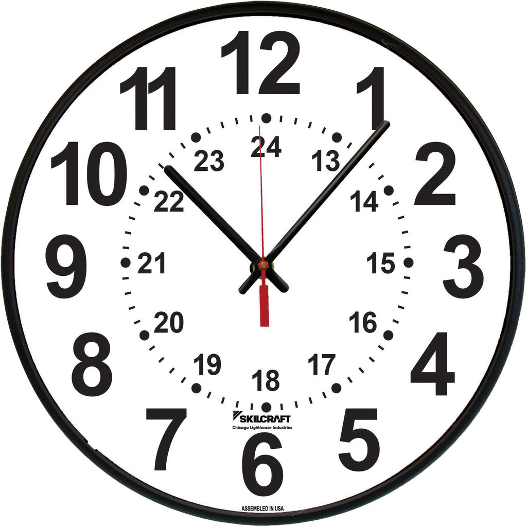 AbilityOne 9-1/4 BLK 12/24HR QUARTZ WALL CLOCK | 10-Pack | Part #6645014678478