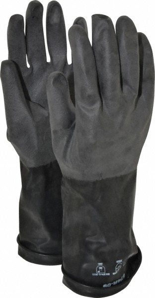 Chemical Resistant Gloves: SHOWA® Size Large, 14.0000 mil, Butyl, Unsupported - Black, 14" OAL, Rough Grip, Pair, ANSI Abrasion 0, ANSI Cut 0, ANSI Puncture 0, }