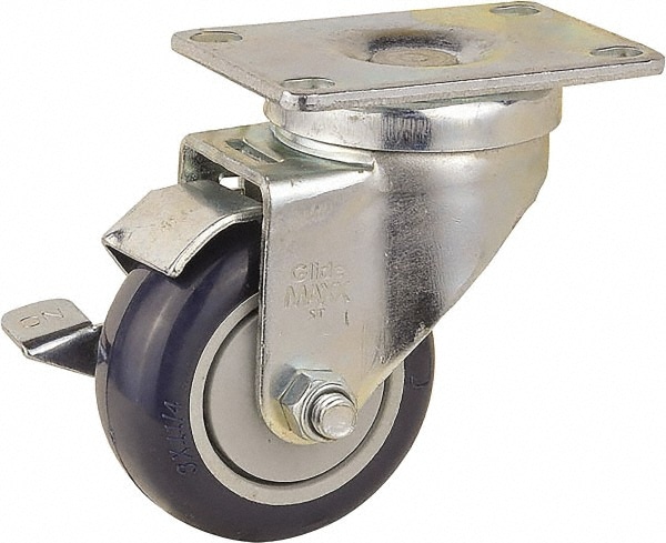 Value Collection V700698 Swivel Top Plate Caster: Polyurethane, 3" Wheel Dia, 1-1/4" Wheel Width, 300 lb Capacity, 4-3/8" OAH Image