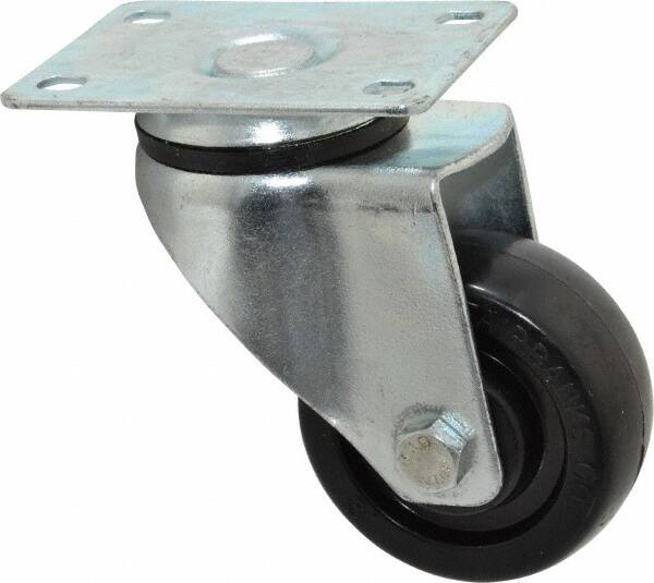 Swivel Top Plate Caster: Hard Rubber, 3" Wheel Dia, 1-1/4" Wheel Width, 250 lb Capacity, 4-3/8" OAH
