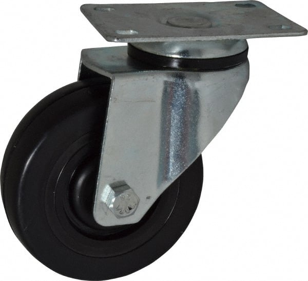 Swivel Top Plate Caster: Hard Rubber, 4" Wheel Dia, 1-1/4" Wheel Width, 275 lb Capacity, 5-13/32" OAH