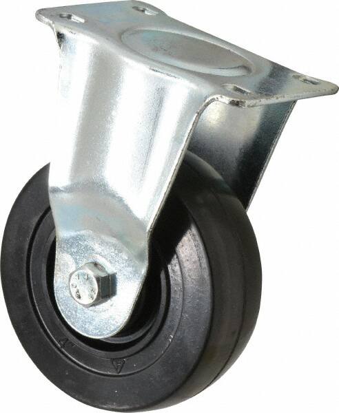Rigid Top Plate Caster: Hard Rubber, 4" Wheel Dia, 1-1/4" Wheel Width, 275 lb Capacity, 5-13/32" OAH