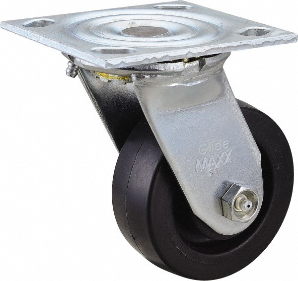 Value Collection Swivel Top Plate Caster: Polyolefin, 420 lb, 4" Dia, 1-1/2" Wide, 5-5/8" OAH - 4 x 4-1/2" Plate, 2-5/8 x 3-5/8 Slotted to 3 x 3"