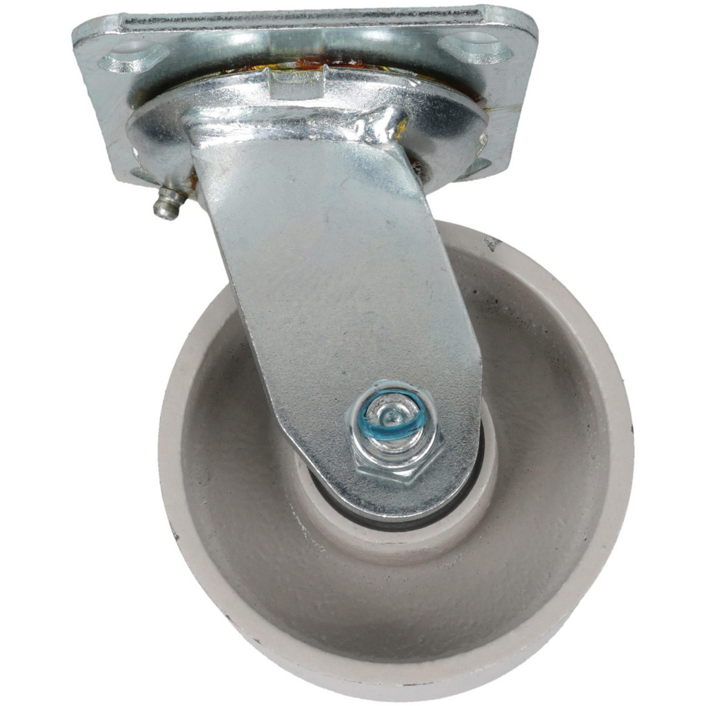 Fairbanks Swivel Top Plate Caster: Semi-Steel, 700 lb, 4" Dia, 2" Wide, 5-3/8" OAH - 4 x 4-1/2" Plate, 2-5/8 x 3-5/8 Slotted to 3 x 3" Bolt Hole