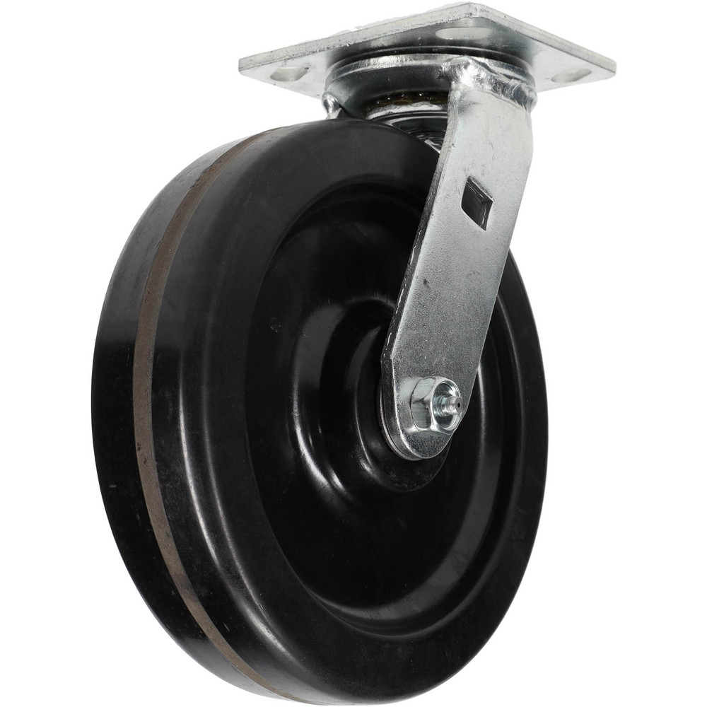 Swivel Top Plate Caster: Phenolic, 8" Wheel Dia, 2" Wheel Width, 900 lb Capacity, 9-1/2" OAH - Phenolic, 900 Lb Capacity, Roller Bearing, 4 x 4-1/2" Plate