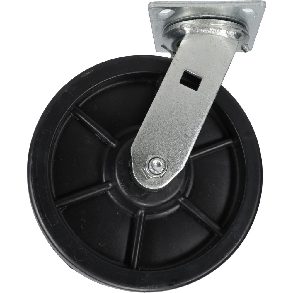 Swivel Top Plate Caster: Polyolefin, 8" Wheel Dia, 2" Wheel Width, 1,000 lb Capacity, 9-1/2" OAH - Polyolefin, 1,000 Lb Capacity, Roller Bearing, 4 x 4-1/2" Plate