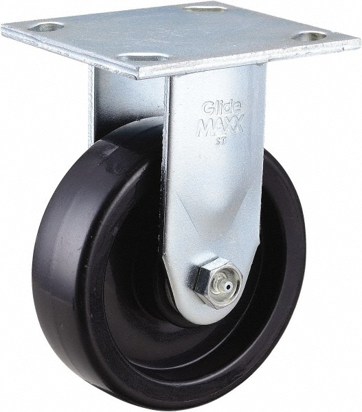 Value Collection Rigid Top Plate Caster: Polyolefin, 550 lb, 5" Dia, 1-1/2" Wide, 6-1/2" OAH - 4 x 4-1/2" Plate, 2-5/8 x 3-5/8 Slotted to 3 x 3" Bolt