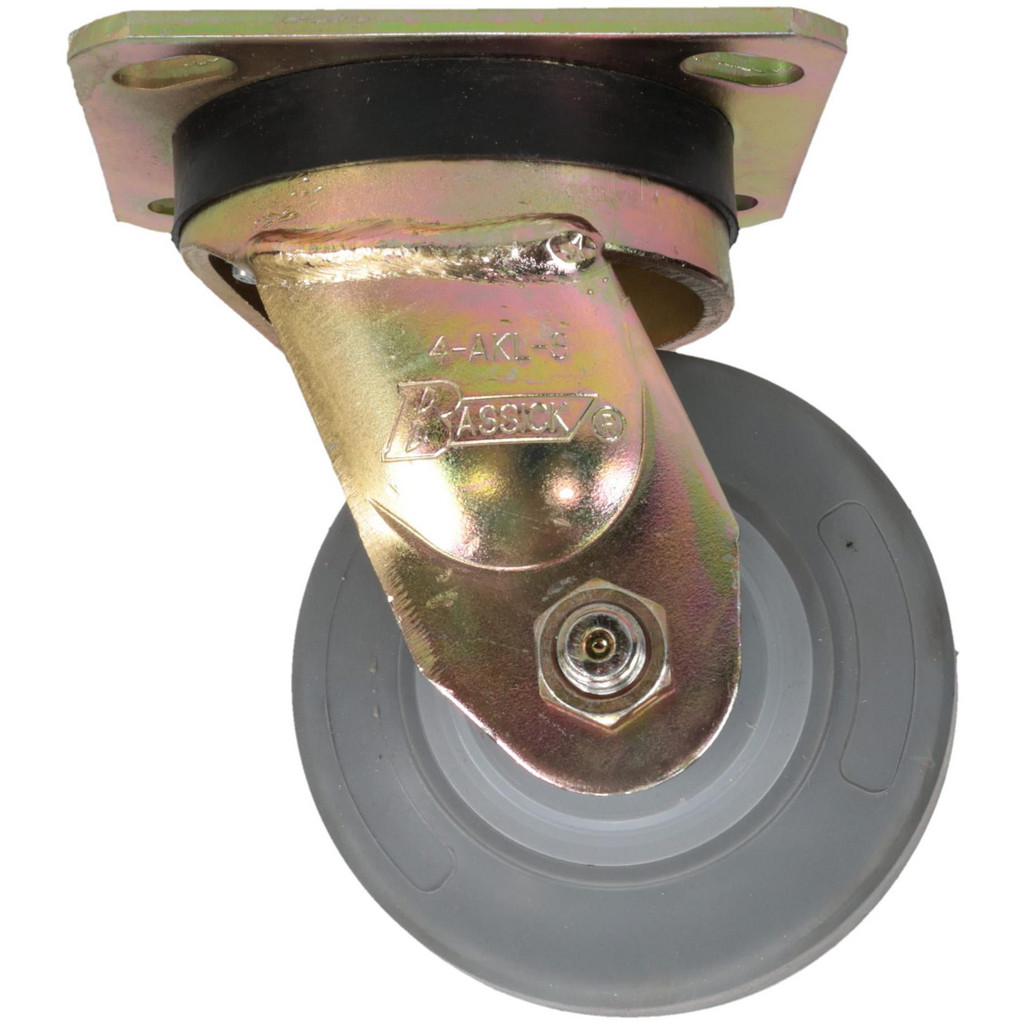 Albion Swivel Top Plate Caster: Bravoprene, Rubber & Rubber on Polypropylene, 300 lb, 4" Dia, 2" Wide, 5-5/8" OAH - 4 x 4-1/2" Plate, 2-5/8 x 3-5/8