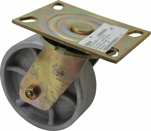 Albion Swivel Top Plate Caster: Semi-Steel, 1,750 lb, 6" Dia, 2" Wide, 7-1/2" OAH - 4-1/2 x 6-5/16" Plate, 2-7/16 x 4-15/16 Slotted to 3-3/8 x 5-1/4"