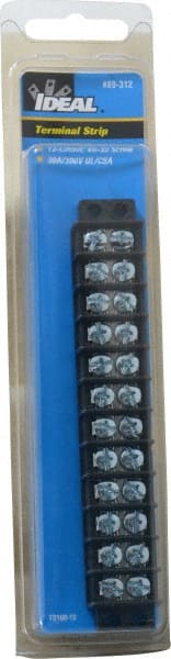 Ideal 89-312 12 Poles, 300 Volt, 30 Amp, -40 to 266°F, Polyester Thermoplastic, Polyester Thermoplastic Multipole Terminal Block 
