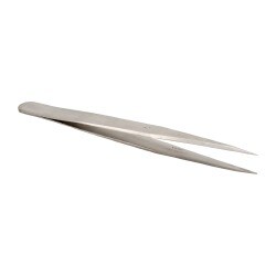 Dumont-Style Swiss Pattern Tweezer: 1-SA, Stainless Steel, Tapered Shank with Beveled Edge & Sharp Point Tip, 4-1/2" OAL