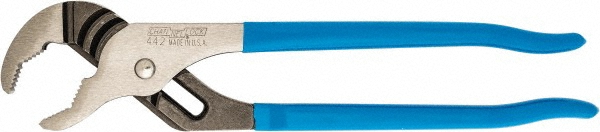 Channellock 12" OAL, 2-1/4" Max Capacity, 7 Position Gooseneck Tongue & Groove Pliers - Standard V-Jaws, Curved Head, Plastic Dipped Handles