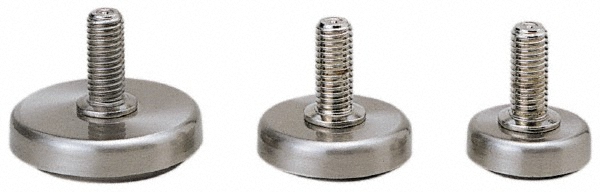 Studded Leveling Mount: 3/8-16 Thread - 88 lb Load Capacity, 1-17/64" Base Dia, Rubber Pad, Stainless Steel Stud