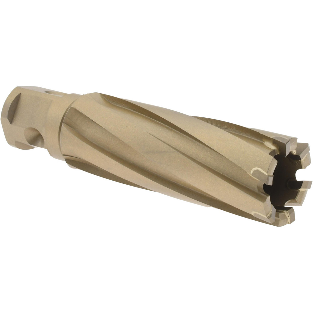 Annular Cutter: 0.9055" Dia, 2" Depth of Cut, Carbide Tipped - 3/4" Shank Dia, 2 Flats, Oxide & Straw Finish