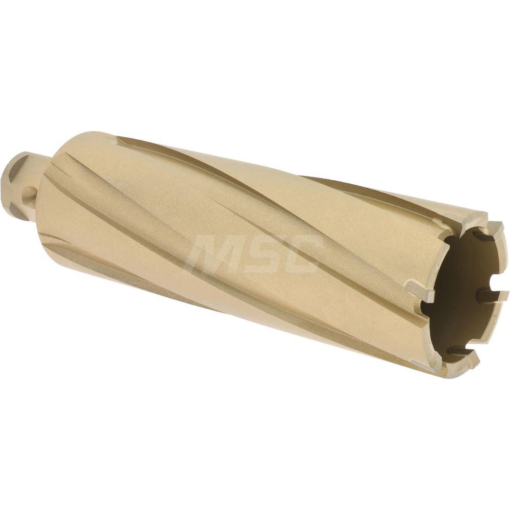 Annular Cutter: 1-1/2" Dia, 4" Depth of Cut, Carbide Tipped - 3/4" Shank Dia, 2 Flats, Oxide & Straw Finish