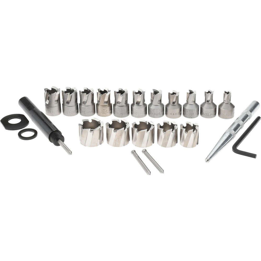 21 Piece, 1/4 to 3/4" Cutter Diam, 1/4" Cutting Depth, High Speed Steel Annular Cutter Set