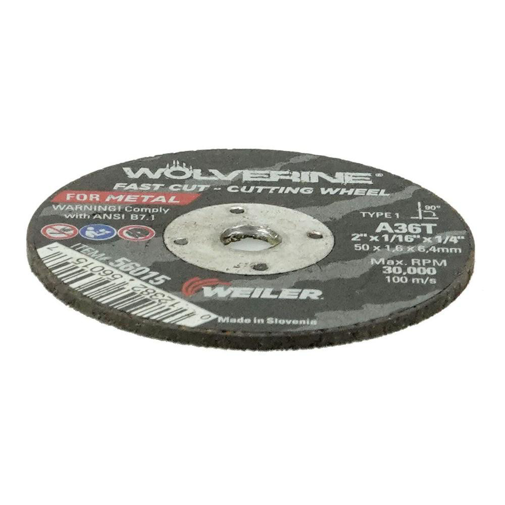 Weiler CutOff Wheel Type 1, 2" Dia, 1/16" Thick, 1/4" Hole, Aluminum Oxide MSC Direct