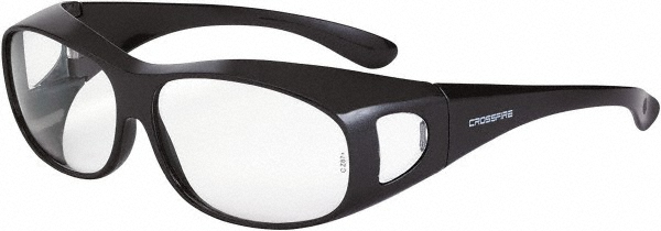 Safety Glasses: Scratch-Resistant, Polycarbonate, Clear Lenses, Full-Framed - Gray Frame, Non-Adjustable Temples, Series Crossfire OG3, ANSI Z87.1+