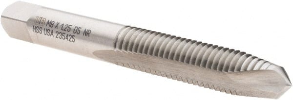 Union Butterfield 6008625 Spiral Point Tap: M8 x 1.25, Metric Coarse, 2 Flutes, Plug, 6H, High Speed Steel, Bright Finish 