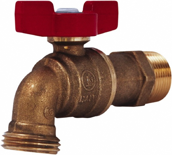 1/2" Pipe, 1/2" Tube, Aluminum Hose Bib Drain Cock & Shutoff Valve - 1/2 MNPT Thread, 125 Max psi, 2-29/64" Long