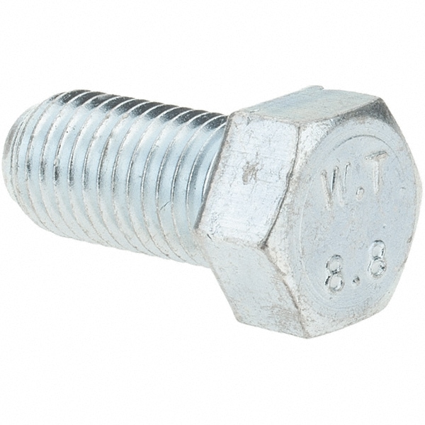 Hex Head Cap Screw: M10 x 1.25 x 20 mm, Grade 8.8 Steel, Zinc-Plated
