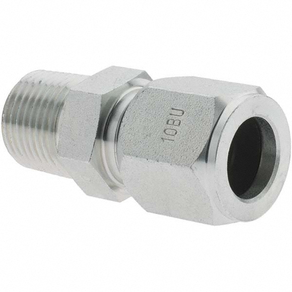 Flareless Bite-Type Tube Male Connector: 1/2" NPTF, 5/8" Tube OD, Steel