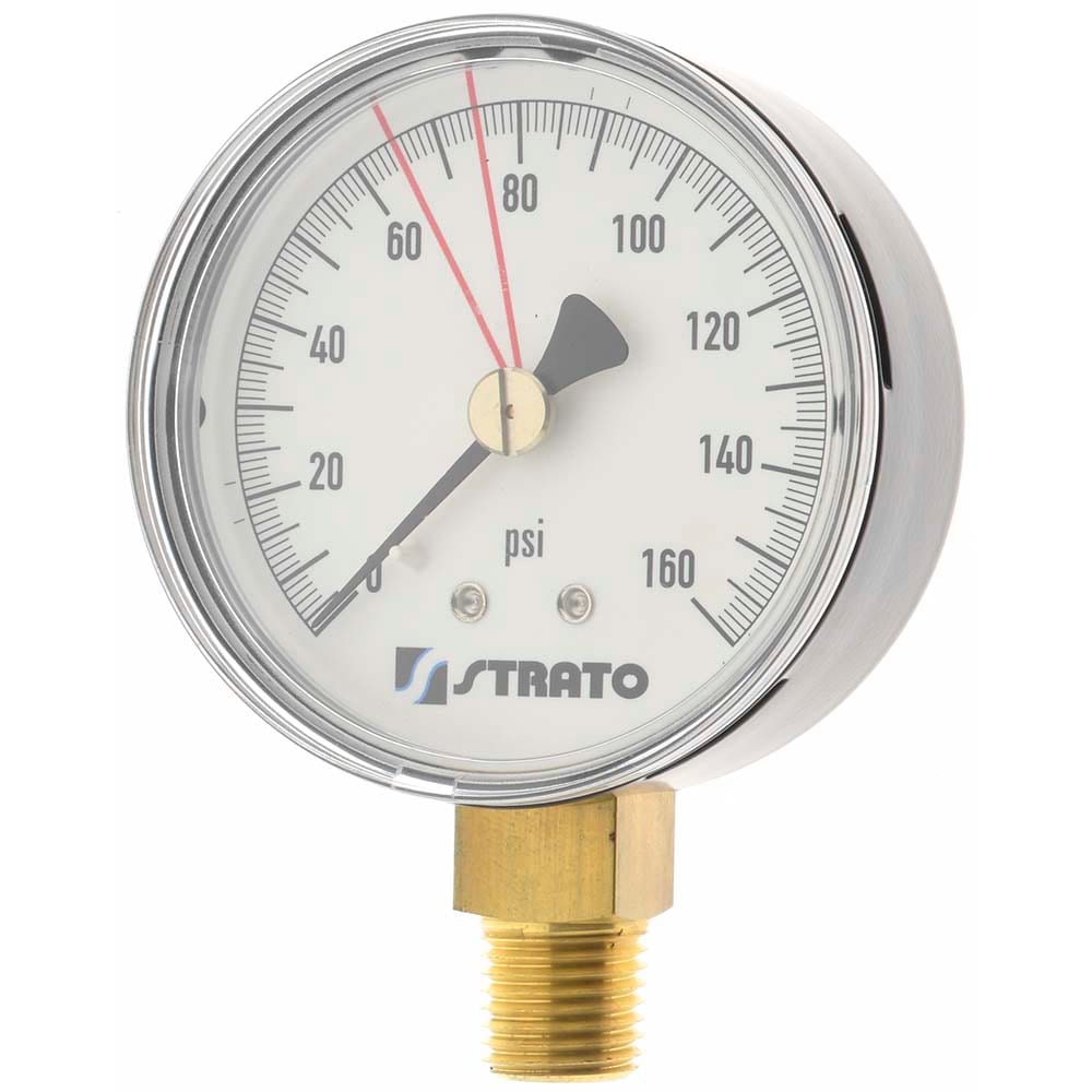 Pressure Gauge: 2-1/2" Dial, 1/4" Thread, NPT, Lower Mount