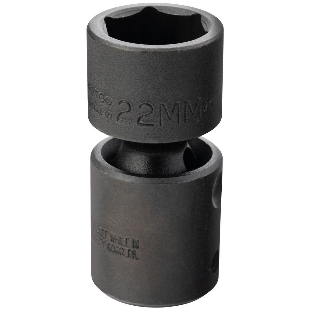 Impact Socket: 1/2" Drive, 22 mm Socket, Hex Drive - 6 Point