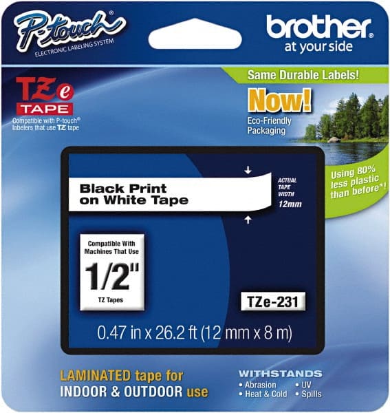 Brother BRTTZE231 Label Tape: 1/2" x 26.2, White 