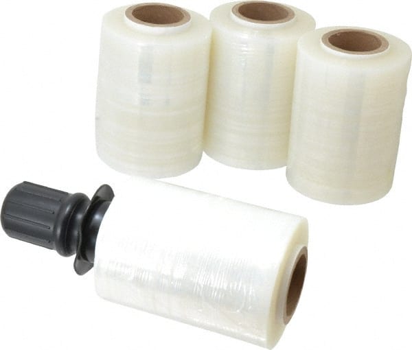 Pack of (4) Rolls 5" x 600' 150 Gauge Clear Bundling Stretch Film with Dispensers
