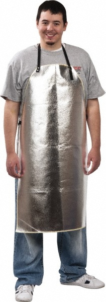 Bib Apron: 24 x 39", Aluminized Thermonol - Adjustable Web Neck & Waist Straps Attach with Slide Snap & Serged Edges