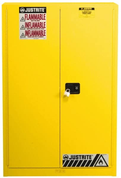 Justrite. 894510 Standard Cabinet: Manual Closing, 5 Shelves, Yellow 