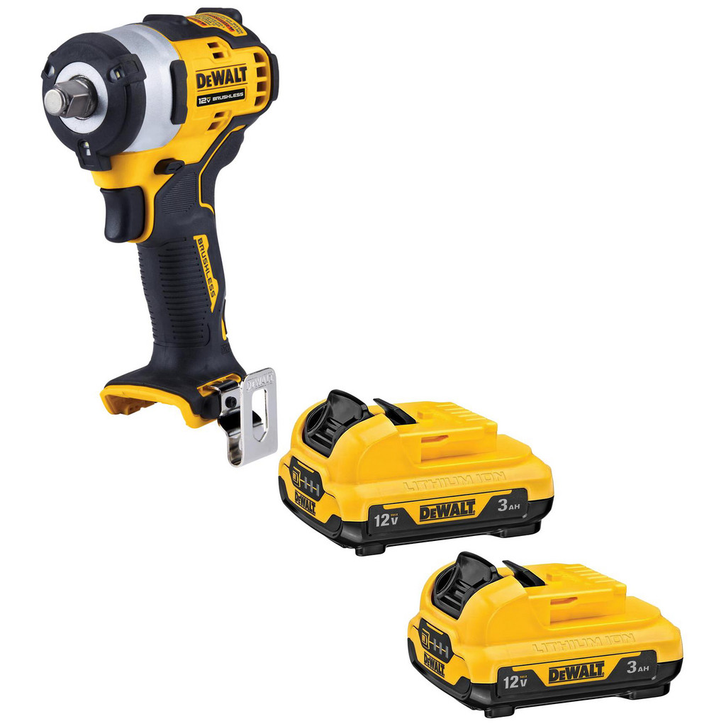 DeWALT XTREME™ 12V MAX* Brushless 1/2" Cordless Impact Wrench (Bare Tool) - BONUS 12V MAX 3Ah Battery, 2-Pack | Part #12343885/829513