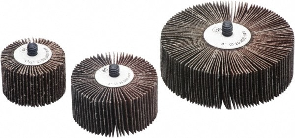 Mounted Flap Wheel: 2" Dia, 1/2" Face Width, 60 Grit, Aluminum Oxide