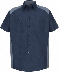 Work Shirt: General Purpose, 5X-Large, Cotton, Navy Blue, 2 Pockets